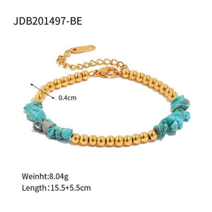 Pink Stone Bead Bracelet 18K Plate Waterproof for Women