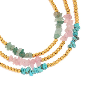 Pink Stone Bead Bracelet 18K Plate Waterproof for Women