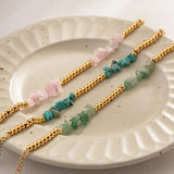 Pink Stone Bead Bracelet 18K Plate Waterproof for Women