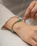 Pink Stone Bead Bracelet 18K Plate Waterproof for Women