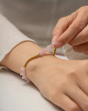 Pink Stone Bead Bracelet 18K Plate Waterproof for Women