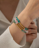 Pink Stone Bead Bracelet 18K Plate Waterproof for Women