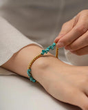Pink Stone Bead Bracelet 18K Plate Waterproof for Women