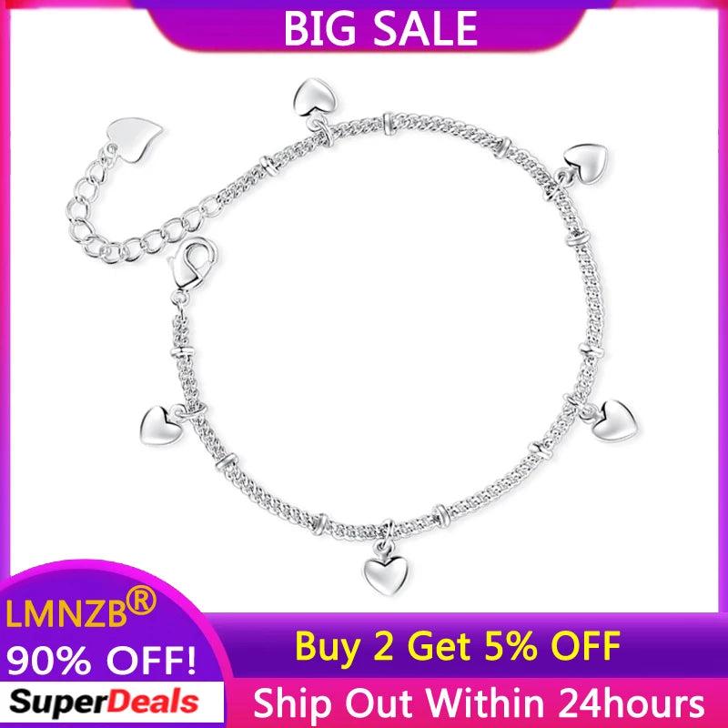 Tibetan Silver Heart Charms Bracelet for Women Romantic Birthday Wedding Gift