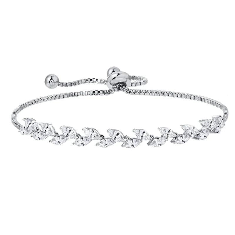 Leaf CZ Adjustable Bridal Wedding Tennis Bracelet