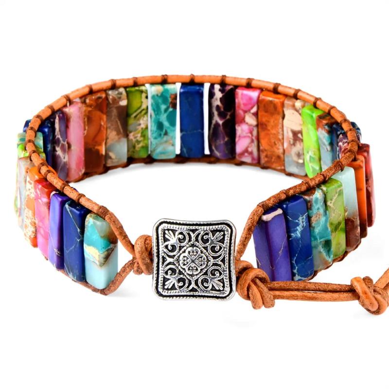 Multicolor Natural Stones Leather Beaded Bracelet