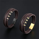 Men's Multilayer Leather Bracelet, Classic Style, Brown Color