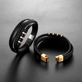 Men's Multilayer Leather Bracelet, Classic Style, Brown Color