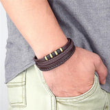 Men's Multilayer Leather Bracelet, Classic Style, Brown Color