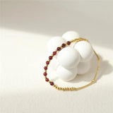 Red Garnet Ball Bend Bracelet Stainless Steel Jewelry