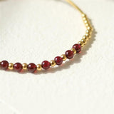Red Garnet Ball Bend Bracelet Stainless Steel Jewelry