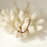 Red Garnet Ball Bend Bracelet Stainless Steel Jewelry