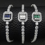 Zircon Bracelet Silver Bangle for Women Men Wedding