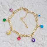 Evil Eye Drip Oil Enamel Charms Bracelet Hand Of Fatima Turkey CZ Bead Bangle