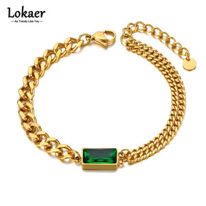 Green Cubic Zirconia Charm Bracelet 18K Plated Chain Bohemia Jewelry