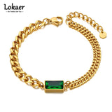 Green Cubic Zirconia Charm Bracelet 18K Plated Chain Bohemia Jewelry