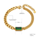 Green Cubic Zirconia Charm Bracelet 18K Plated Chain Bohemia Jewelry