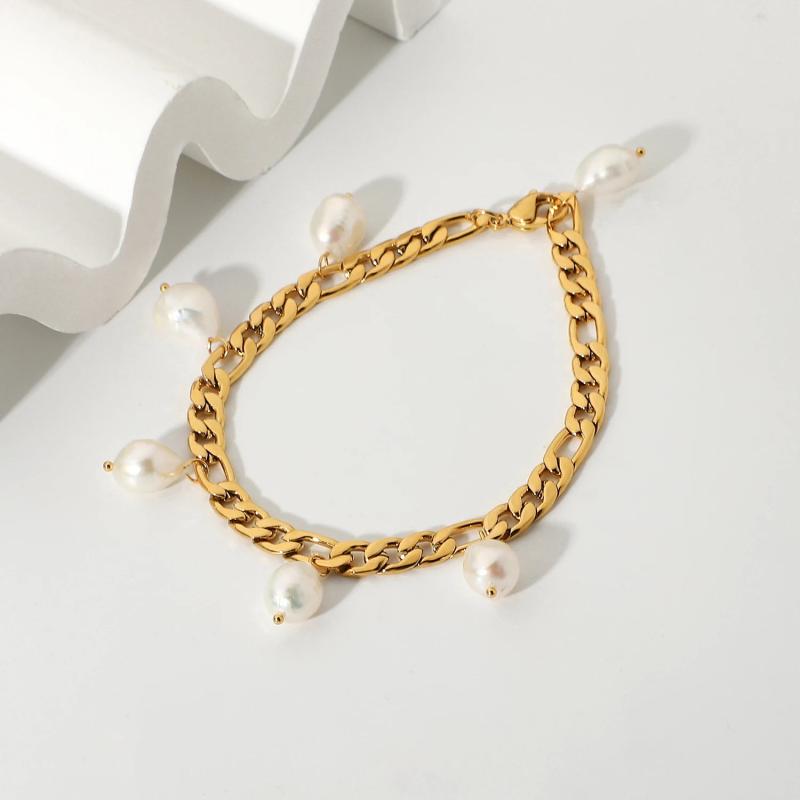 18k Plated Stainless Steel Pearl Charm Bracelet