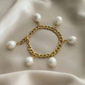 18k Plated Stainless Steel Pearl Charm Bracelet