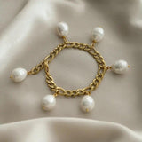 18k Plated Stainless Steel Pearl Charm Bracelet