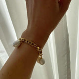 18k Plated Stainless Steel Pearl Charm Bracelet