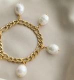 18k Plated Stainless Steel Pearl Charm Bracelet