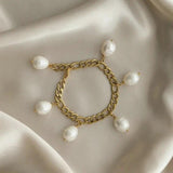 18k Plated Stainless Steel Pearl Charm Bracelet
