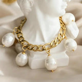18k Plated Stainless Steel Pearl Charm Bracelet