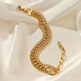 3 Layered Cuban Link Chain Bracelet for Women Stainless Steel