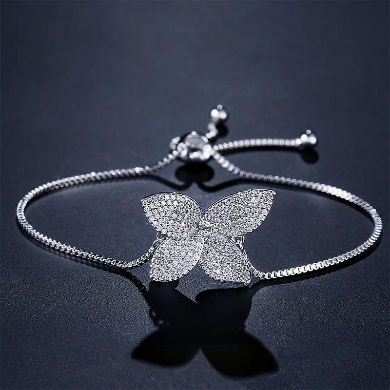 CZ Butterfly Bracelet Adjustable Size Women Birthday