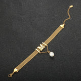 Mesh Bracelet M Letter Tessel Freshwater Pearl Bracelet For Women