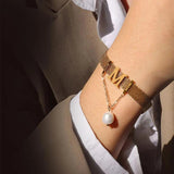 Mesh Bracelet M Letter Tessel Freshwater Pearl Bracelet For Women
