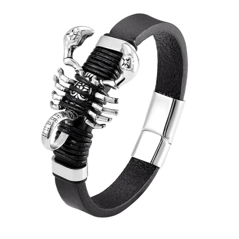 Braided Leather Bracelet Scorpion Magnetic Buckle Charm Bangle