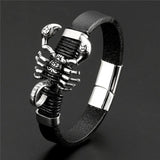 Braided Leather Bracelet Scorpion Magnetic Buckle Charm Bangle
