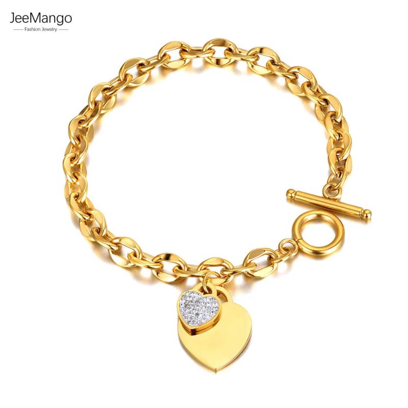 Double Heart Charm Bracelet - Boho Rhinestone Chain Link Jewelry