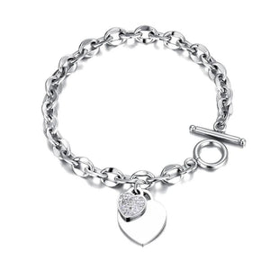 Double Heart Charm Bracelet - Boho Rhinestone Chain Link Jewelry