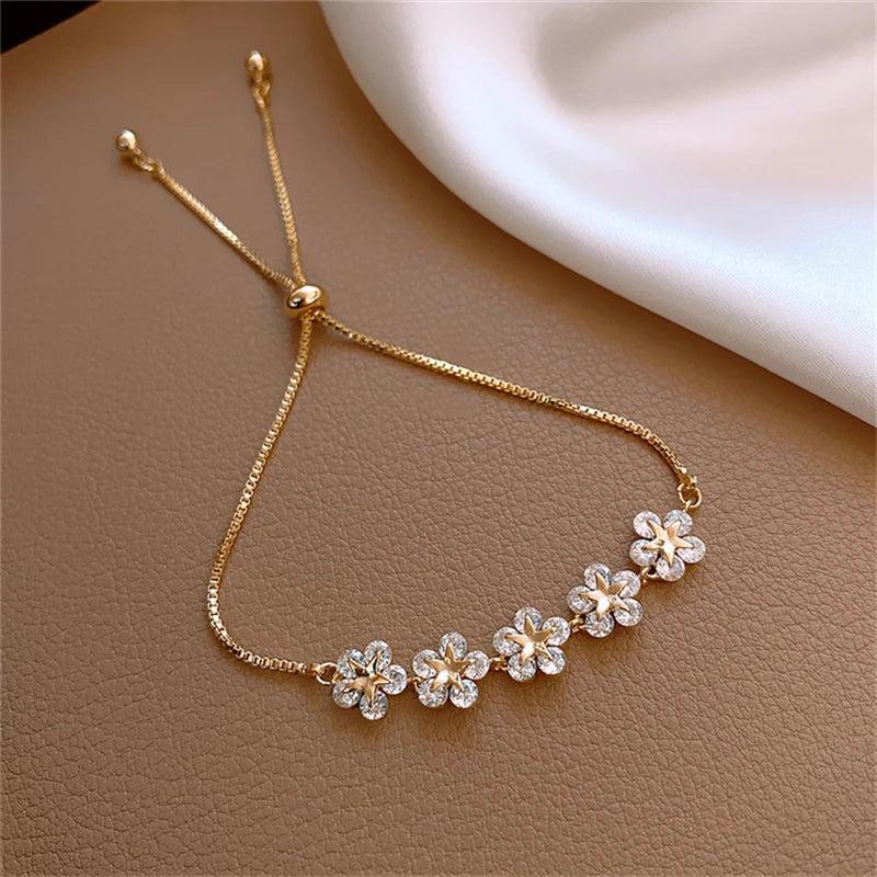 Rhinestone Colour Flower Charm Bracelet For Women Jewelry Accessories
