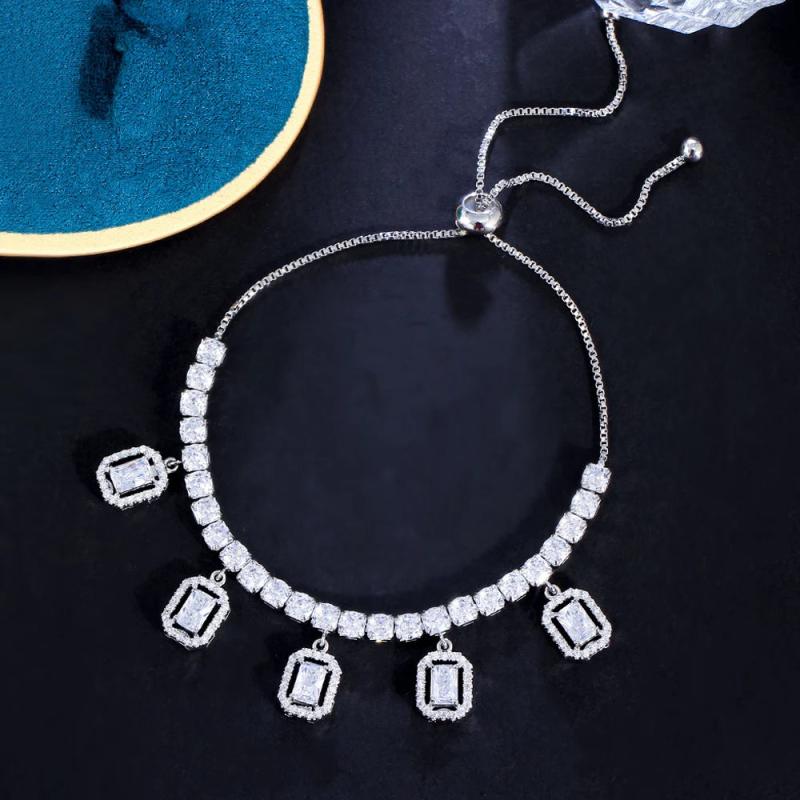 Adjustable CZ Geometric Tennis Bracelet for Women Daily Jewelry