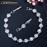 CWWZircons Heart CZ Stone Link Bracelet for Women