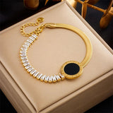 316L Stainless Steel Roman Numeral Dial Bracelet Zircon Chain Bangle Jewelry