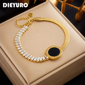 316L Stainless Steel Roman Numeral Dial Bracelet Zircon Chain Bangle Jewelry