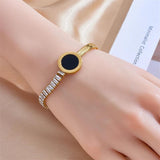 316L Stainless Steel Roman Numeral Dial Bracelet Zircon Chain Bangle Jewelry