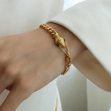 18K Stainless Steel Snake Charm Bracelet with Cubic Zirconia