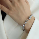 18K Stainless Steel Snake Charm Bracelet with Cubic Zirconia