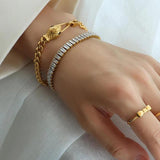 18K Stainless Steel Snake Charm Bracelet with Cubic Zirconia