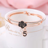 Retro Rose Camellia 5 Bracelet Rhinestone Bangle