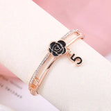 Retro Rose Camellia 5 Bracelet Rhinestone Bangle