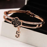 Retro Rose Camellia 5 Bracelet Rhinestone Bangle
