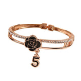 Retro Rose Camellia 5 Bracelet Rhinestone Bangle