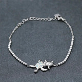 Fire Opal Sea Turtle Bracelet Zircon Stone on Rose Silver Chain Bracelet